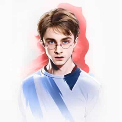 Illustration de Harry Potter, avec un regard déterminé. Illustration de la partie 5 de l’émission : Le voyage astral, du podcast Méta de Choc.