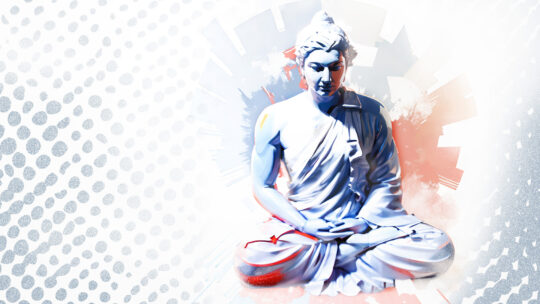 Illustration de Bouddha blanc. Illustration de la partie 1 de l’émission : La méditation, du podcast Méta de Choc.
