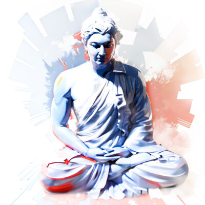 Illustration de Bouddha blanc. Illustration de la partie 1 de l’émission : La méditation, du podcast Méta de Choc.